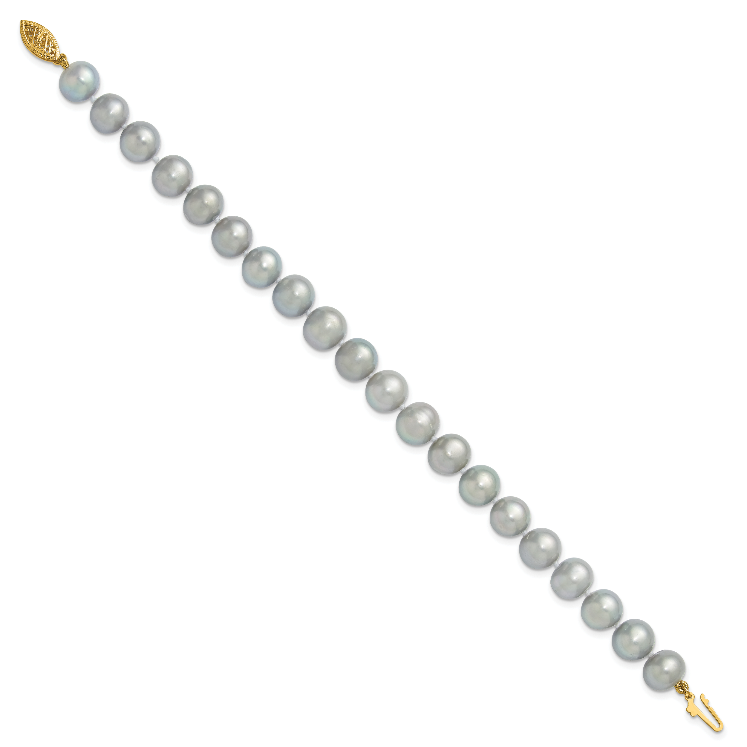 Pearl 8-9mm Grey Near Round Freshwater Cultured Bracelet Real 14k Yellow Gold detailed image 2
