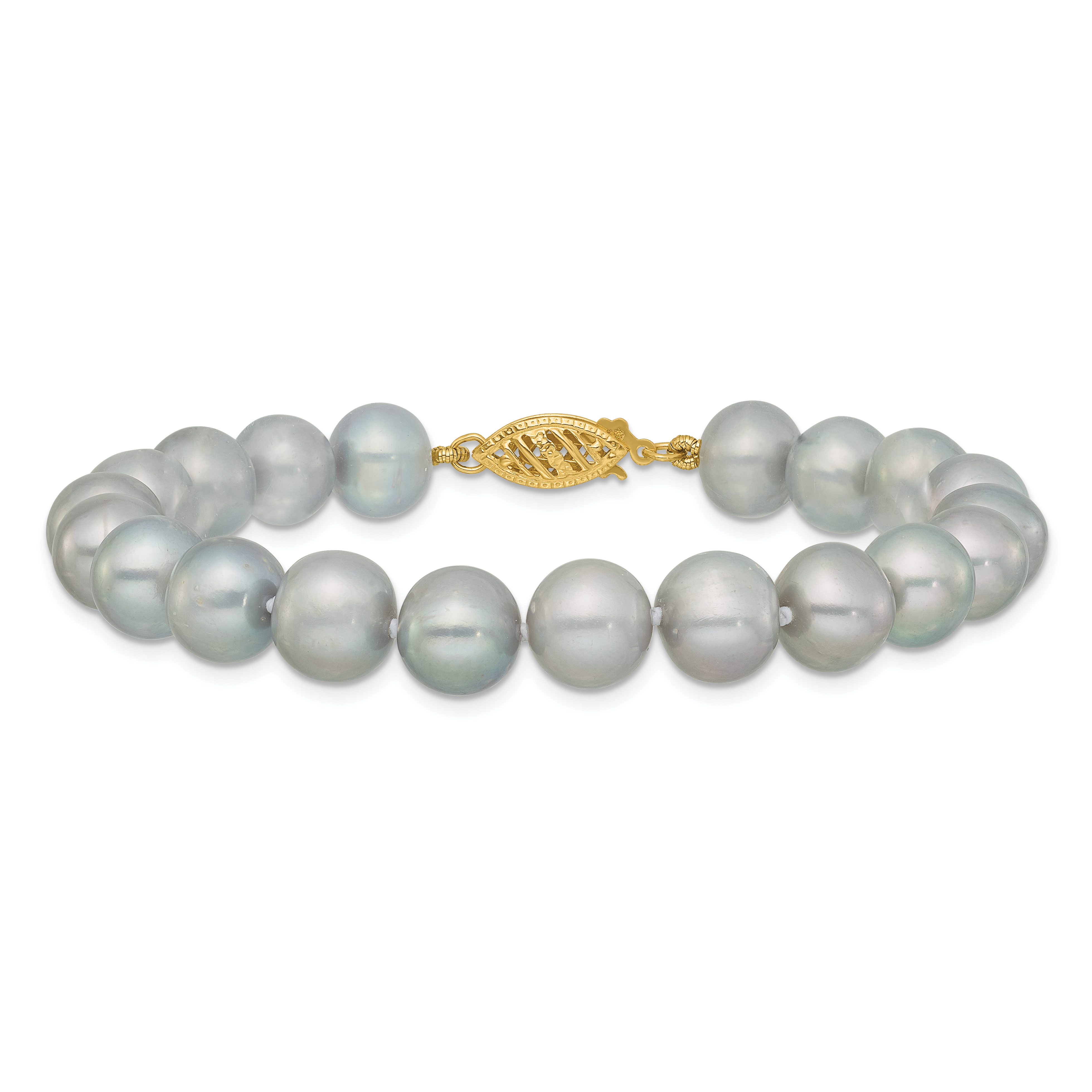 Pearl 8-9mm Grey Near Round Freshwater Cultured Bracelet Real 14k Yellow Gold detailed image 3