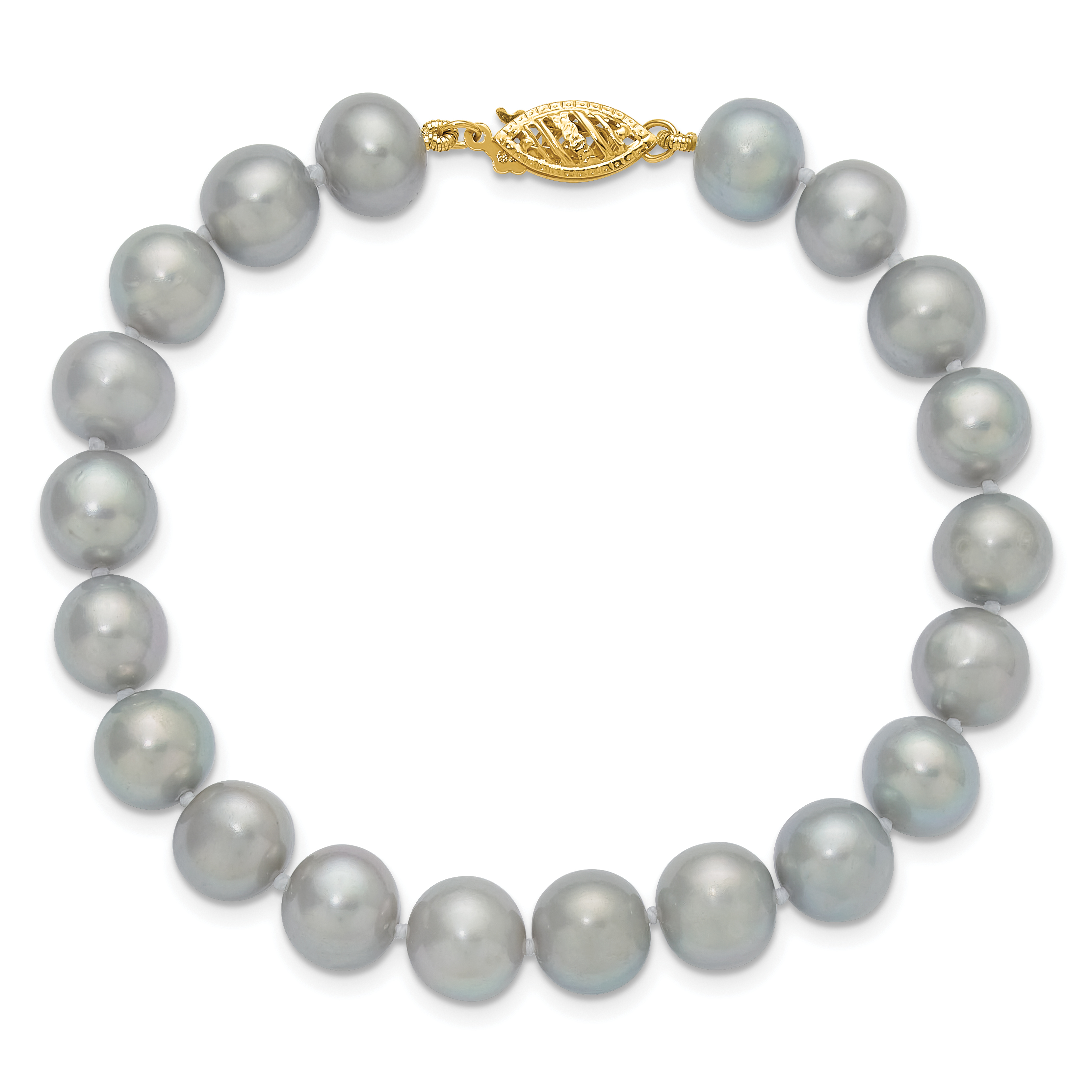 Pearl 8-9mm Grey Near Round Freshwater Cultured Bracelet Real 14k Yellow Gold detailed image 4