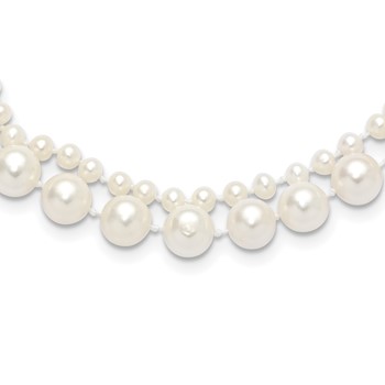 14k 3-4mm and 7-8mm White Near-Round Freshwater Cultured Pearl 2-Strand 18 inch Necklace