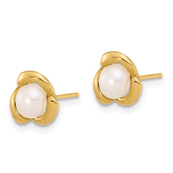 14K 4-5mm Round White FWC Pearl Flower Post Earrings — alternate view