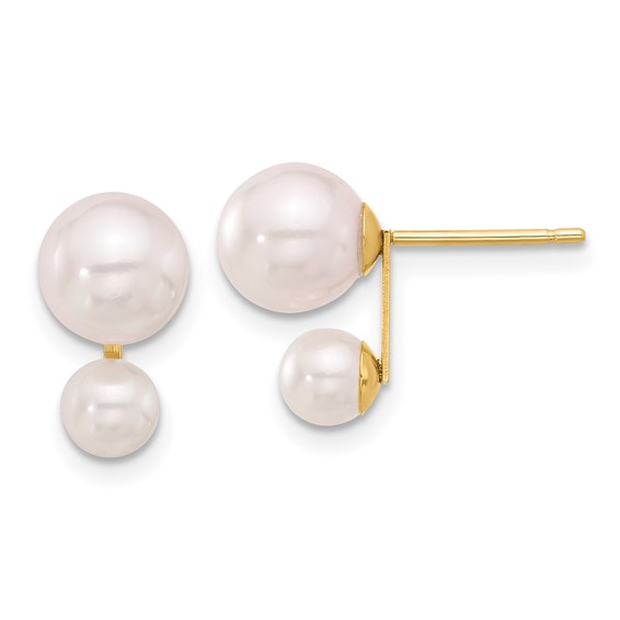 14K 4-5mm and 6-7mm White Akoya Cultured Pearl Post Earrings 