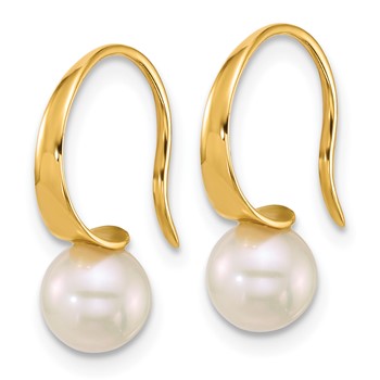 14k Polished 6-7mm Round White South Sea Saltwater Cultured Pearl Dangle Earrings — alternate view