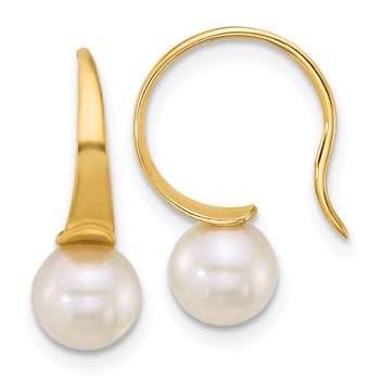 14k Polished 6-7mm Round White South Sea Saltwater Cultured Pearl Dangle Earrings