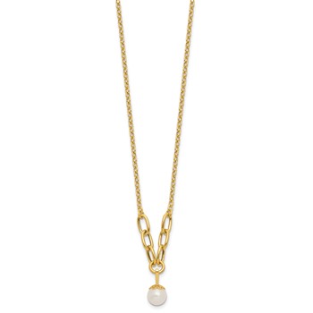 14k Polished 8-9mm Near Round Freshwater Cultured Pearl Dangle 16.75 inch Necklace — alternate view