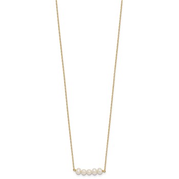 14k Polished 4-5mm Semi-Round White Freshwater Cultured 5-Pearl Bar 19.5 inch Necklace — alternate view