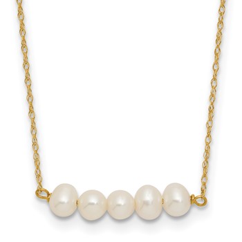 14k Polished 4-5mm Semi-Round White Freshwater Cultured 5-Pearl Bar 19.5 inch Necklace