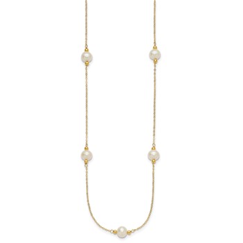 14k Polished 8-9mm Near-Round White Freshwater Cultured Pearl 5-Station 18 inch Necklace — alternate view