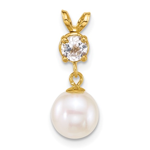 14k 7-8mm Round White FWC Pearl and White Topaz Pendant