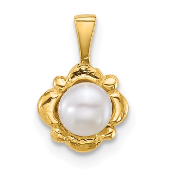 14k Polished 4-5mm Button White Freshwater Cultured Pearl Pendant