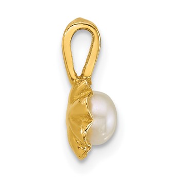 14k Polished 4-5mm Button White Freshwater Cultured Pearl Flower Pendant — alternate view