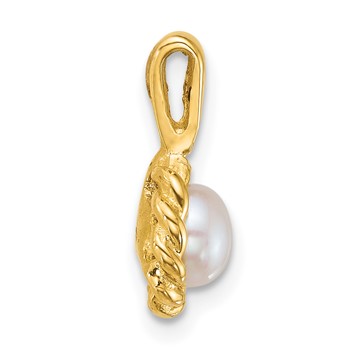 14k Polished 5-6mm Button White Freshwater Cultured Pearl Twisted Edge Pendant — alternate view