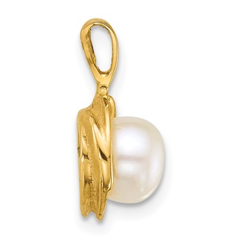14k Polished 6-7mm Button White Freshwater Cultured Pearl Pendant — alternate view