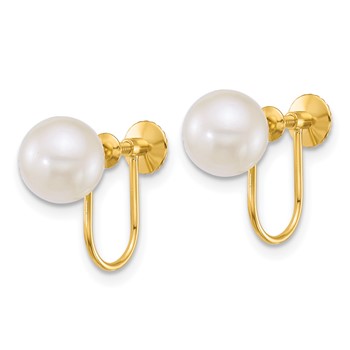 14k Polished 7-8mm Round Akoya Saltwater Cultured Pearl Non-Pierced Earrings — alternate view