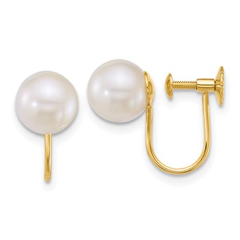 14k Polished 7-8mm Round Akoya Saltwater Cultured Pearl Non-Pierced Earrings
