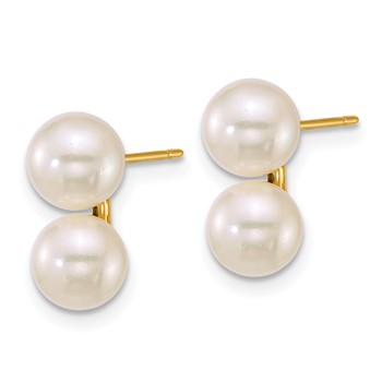 14k Polished 6-7mm White Round Akoya Saltwater Cultured Double Pearl Post Earrings — alternate view