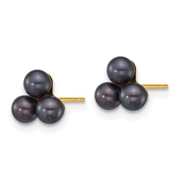 14k Polished 3-4mm Button Black Freshwater Cultured 3-Pearl Post Earrings — alternate view