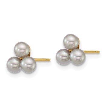 14k Polished 3-4mm Button Grey Freshwater Cultured 3-Pearl Post Earrings — alternate view
