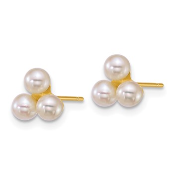 14k Polished 3-4mm Button White Freshwater Cultured 3-Pearl Post Earrings — alternate view