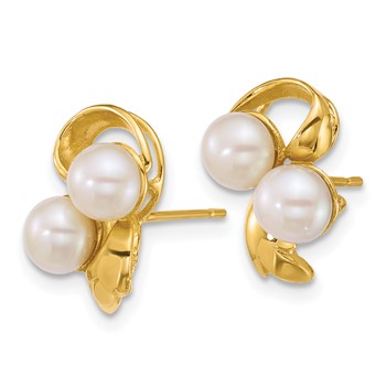 14k Polished 5-6mm Button White Freshwater Cultured 2-Pearl Post Earrings — alternate view