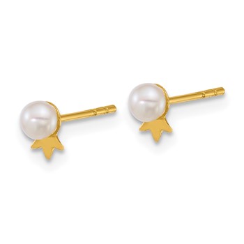 14k Polished 3-4mm Round White Freshwater Cultured Pearl with Crown Post Earrings — alternate view