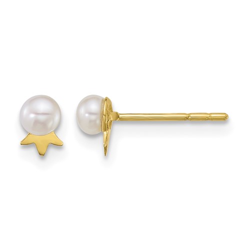 14k 3-4mm Round White FWC Pearl with Crown Post Earrings