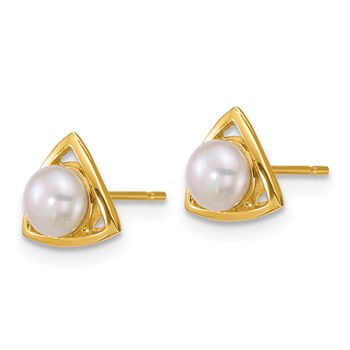 14k Polished 4-5mm Button White Freshwater Cultured Pearl Triangle Post Earrings — alternate view