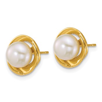 14k Polished 6-7mm Button White Freshwater Cultured Pearl Post Earrings — alternate view