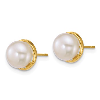 14k Polished 7-8mm Button White Freshwater Cultured Pearl Post Earrings — alternate view
