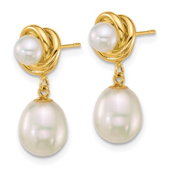 14k Polished 4-5mm Button and 7-8mm Rice White Freshwater Cultured Pearl Dangle Post Earrings — alternate view