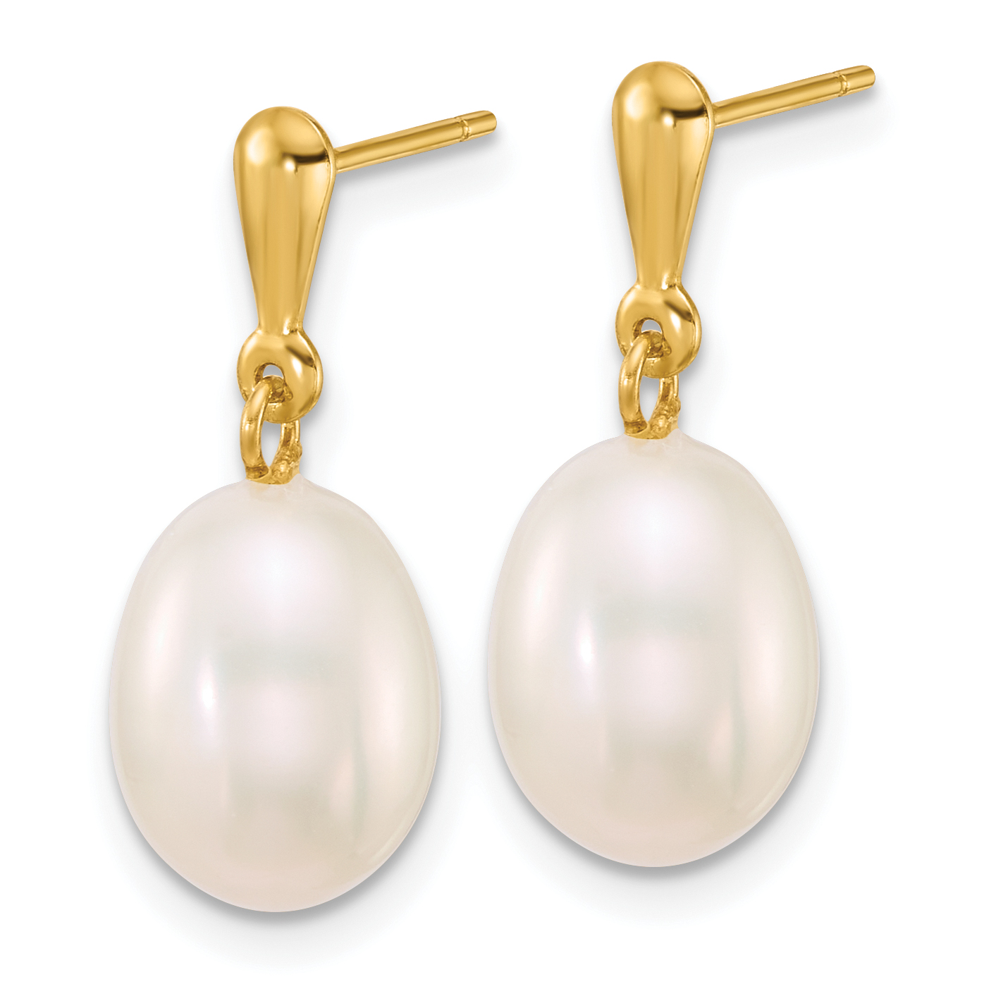 Pearl 8-9mm Rice White Freshwater Cultured Dangle Post Earrings 14k Yellow Gold detailed image 2