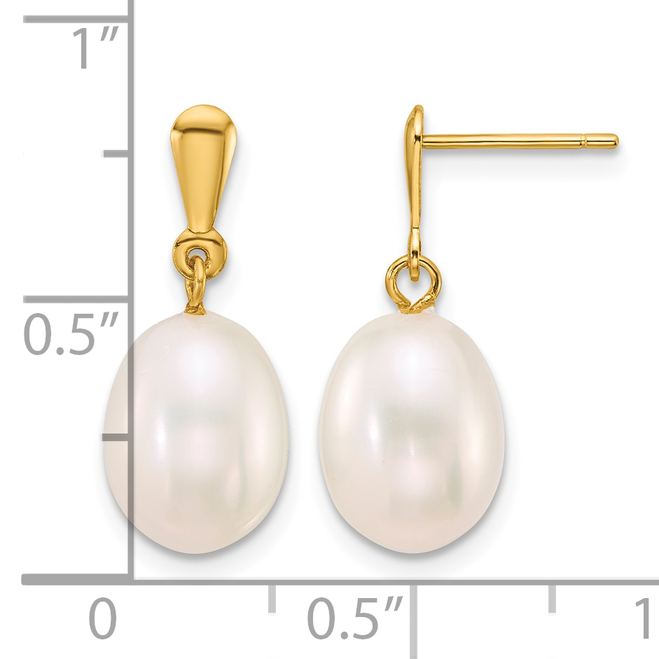 Pearl 8-9mm Rice White Freshwater Cultured Dangle Post Earrings 14k Yellow Gold detailed image 3