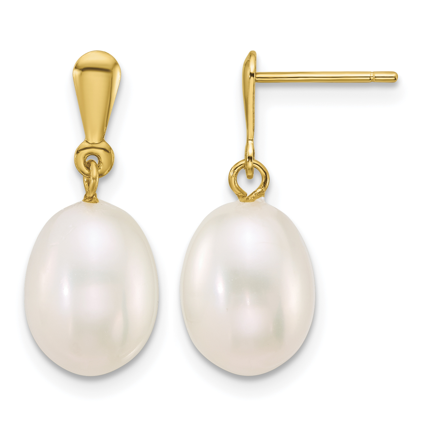 Pearl 8-9mm Rice White Freshwater Cultured Dangle Post Earrings 14k Yellow Gold main product image