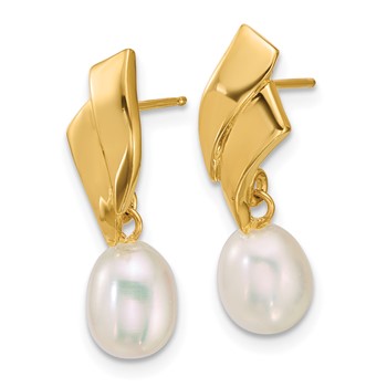 14k Polished 5-7mm Teardrop White Freshwater Cultured Pearl Dangle Post Earrings — alternate view