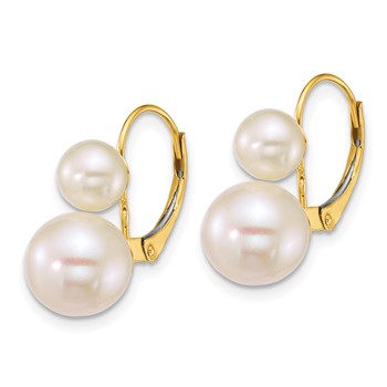 14k Polished 6-9mm Round White Freshwater Cultured 2-Pearl Leverback Earrings — alternate view