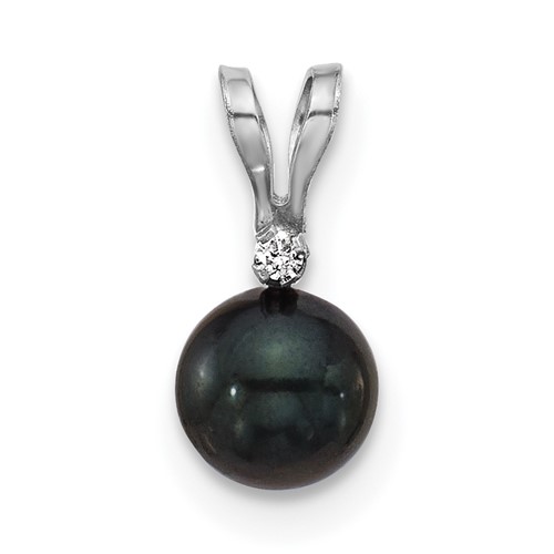 14kw 5-6mm Black Round Saltwater Akoya Cultured Pearl Diamond Pendant