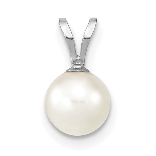 14K White Gold 6-7mm Round White Saltwater Akoya Pendant