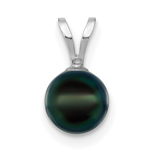14K White Gold 6-7mm Round Black Saltwater Akoya Pendant