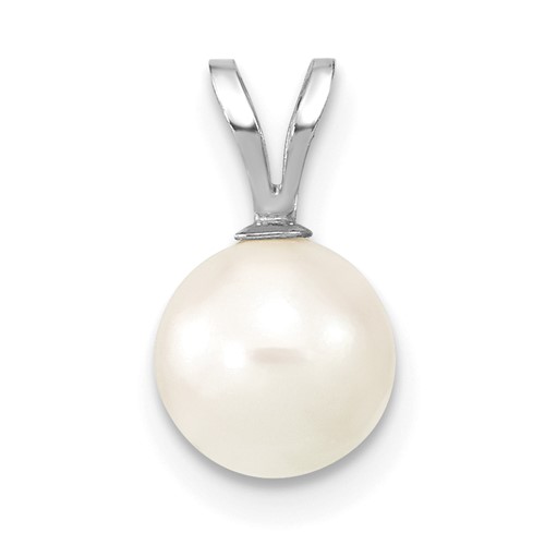 14K White Gold 7-8mm Round White Saltwater Akoya Pendant