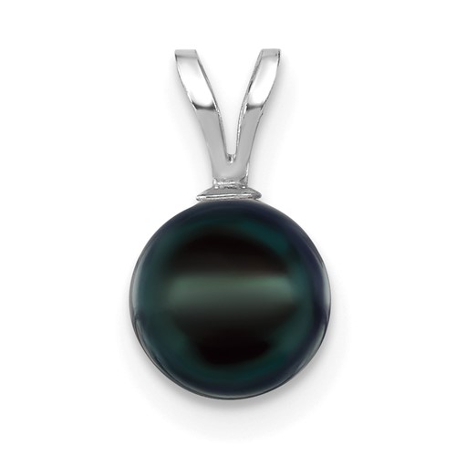 14K White Gold 7-8mm Round Black Saltwater Akoya Pendant
