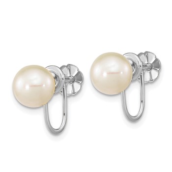 14k White Gold 7-8mm White Round Freshwater Cultured Pearl Non Pierced Earrings — alternate view