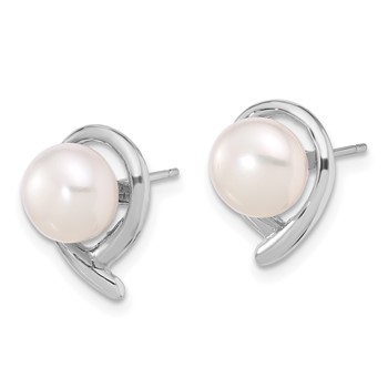 14k White Gold 7-8mm White Button Freshwater Cultured Pearl Post Earrings — alternate view