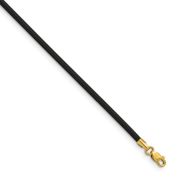 14k Yellow Clasp 2mm 16 inch Black Rubber Cord Necklace