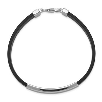 Sterling Silver Rhodium-plated ID Black Rubber Bracelet — alternate view