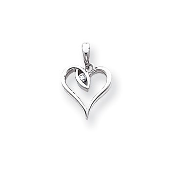 14k White Gold A Diamond heart pendant
