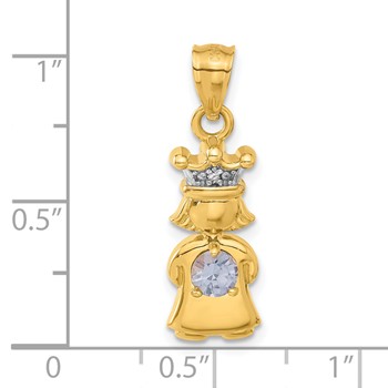 14ky Diamond and Synthetic March Birthstone Girl Pendant — alternate view