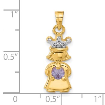 14ky Diamond and Synthetic June Birthstone Girl Pendant — alternate view