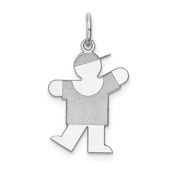 14k White Gold The Kids Small Boy with Hat Engravable Kiss Charm
