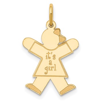 14k The Kids Small It's a Girl Engravable Joy Charm