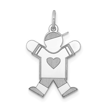 14k White Gold The Kids Small Heart Shirt Boy Engravable Joy Charm